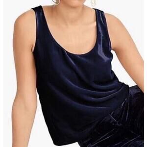 J Crew Womens 90s Y2K Velvet Sleeveless Top Navy Blue Boxy Tank Top 14 NWT